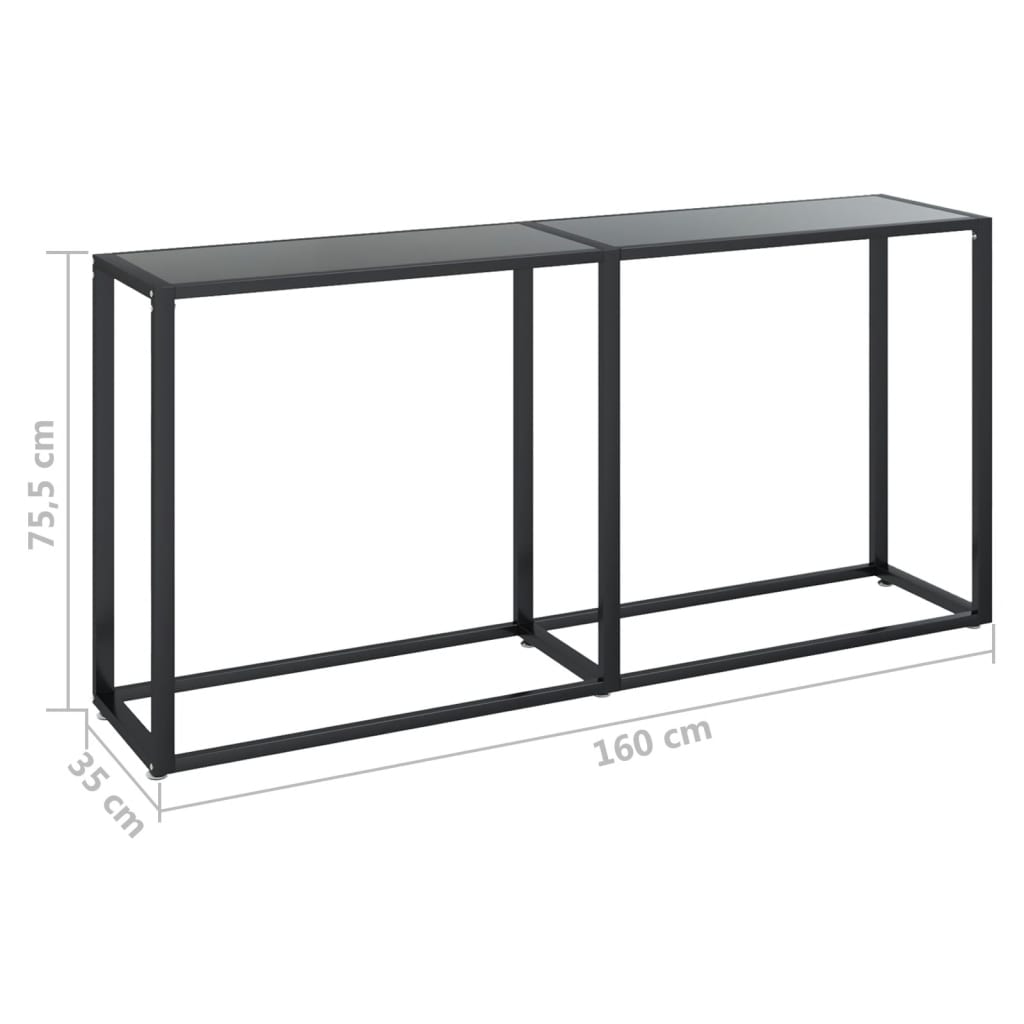 vidaXL Mesa consola preto 160x35x75,5 cm vidro temperado