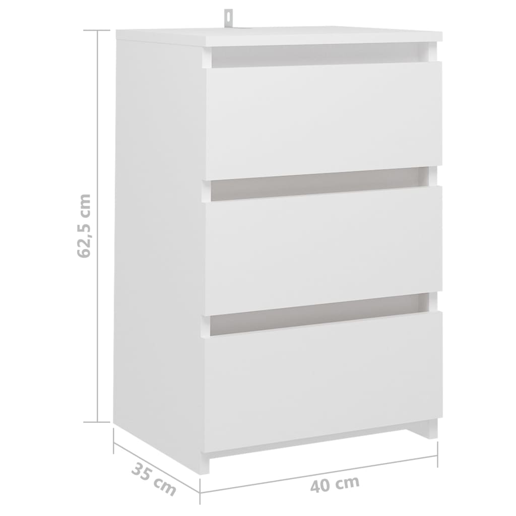 vidaXL Mesas de cabeceira 2 pcs 40x35x62,5 cm contraplacado branco