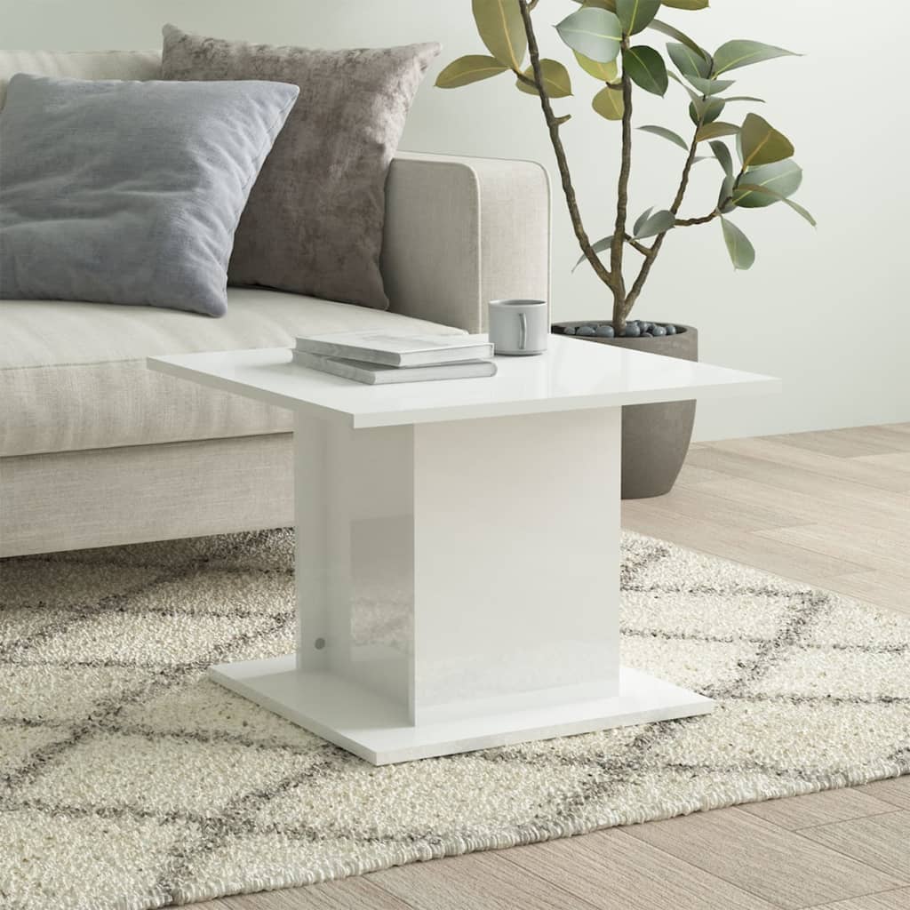 vidaXL Mesa de centro 55,5x55,5x40 cm contraplacado branco brilhante