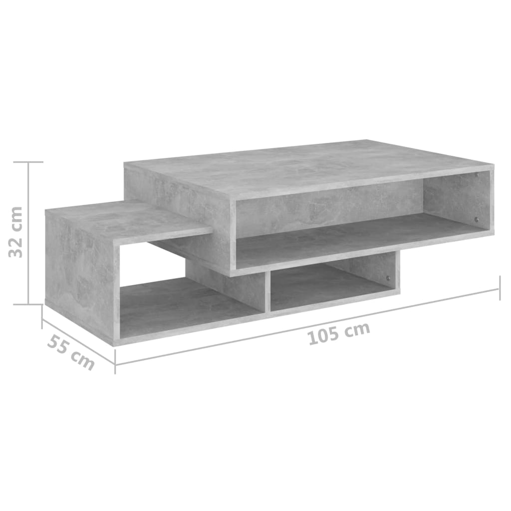 vidaXL Mesa de centro 105x55x32 cm contraplacado cinzento cimento