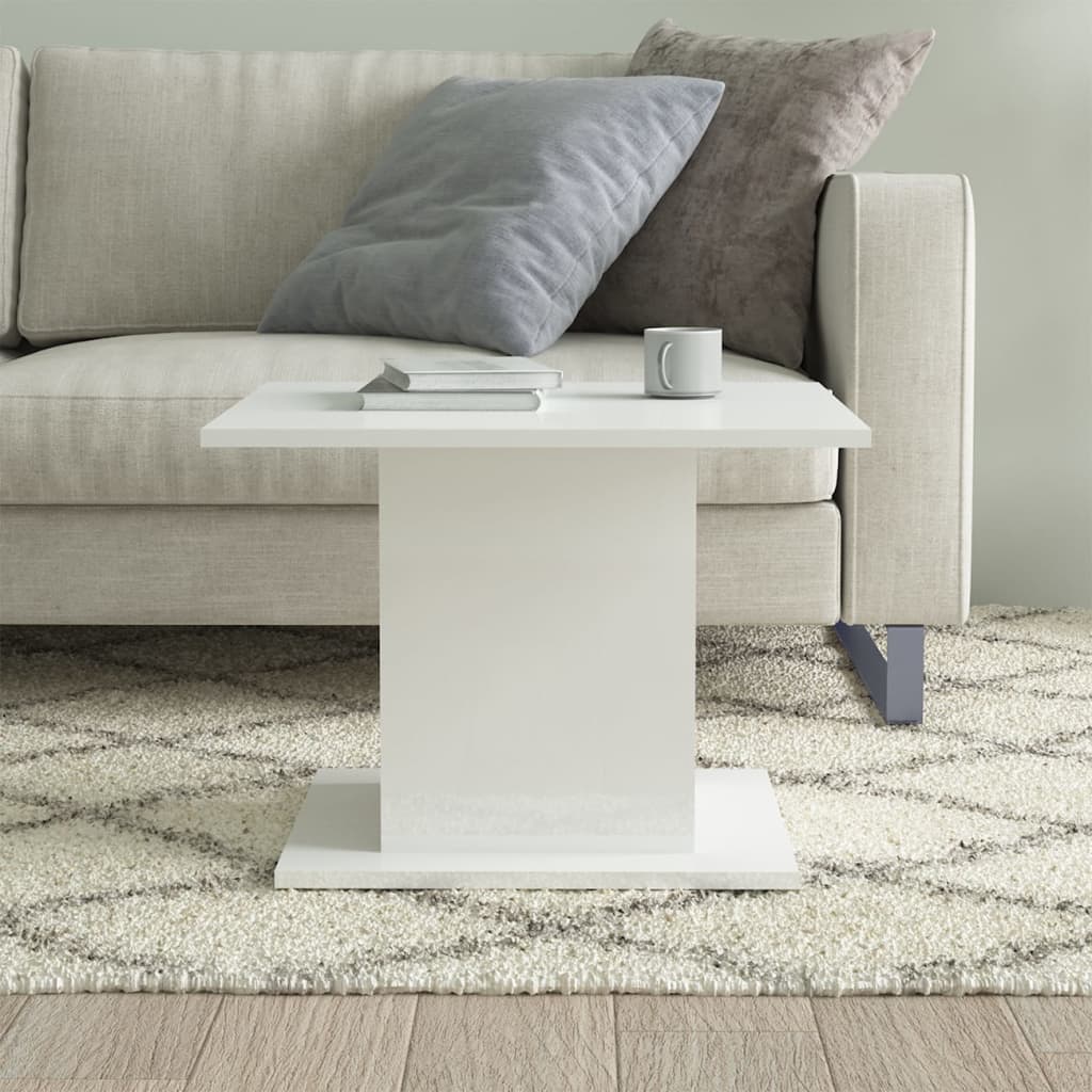 vidaXL Mesa de centro 55,5x55,5x40 cm contraplacado branco brilhante