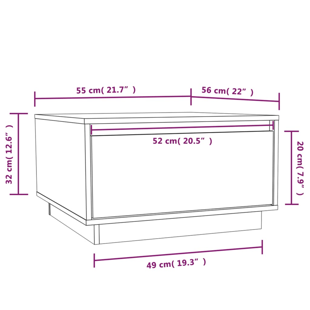 vidaXL Mesa de centro 55x56x32 cm pinho maciço branco