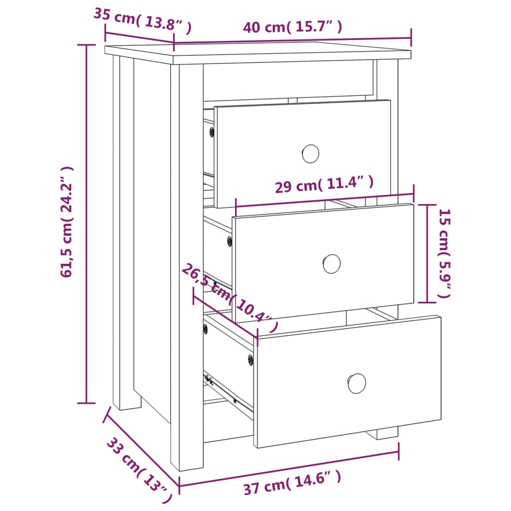 vidaXL Mesas de cabeceira 2 pcs 40x35x61,5 cm pinho maciço branco