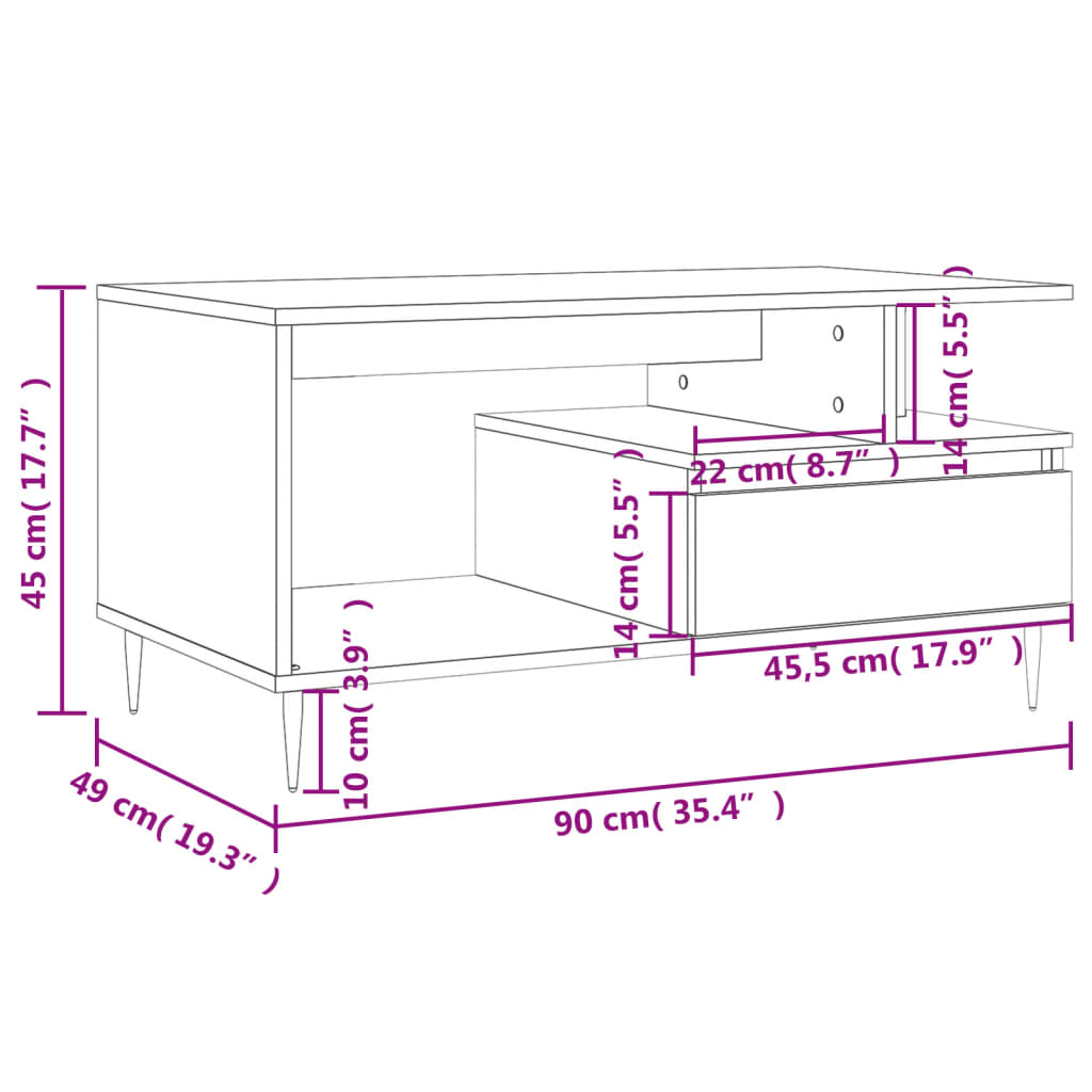 vidaXL Mesa de centro 90x49x45 cm derivados de madeira carvalho sonoma