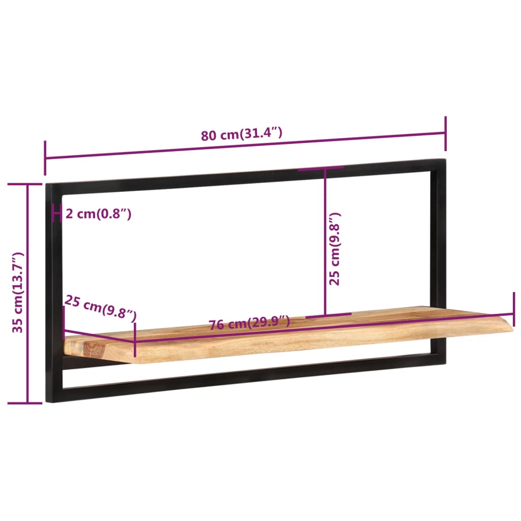 vidaXL Prateleiras de parede 2 pcs 80x25x35 cm acácia maciça e aço