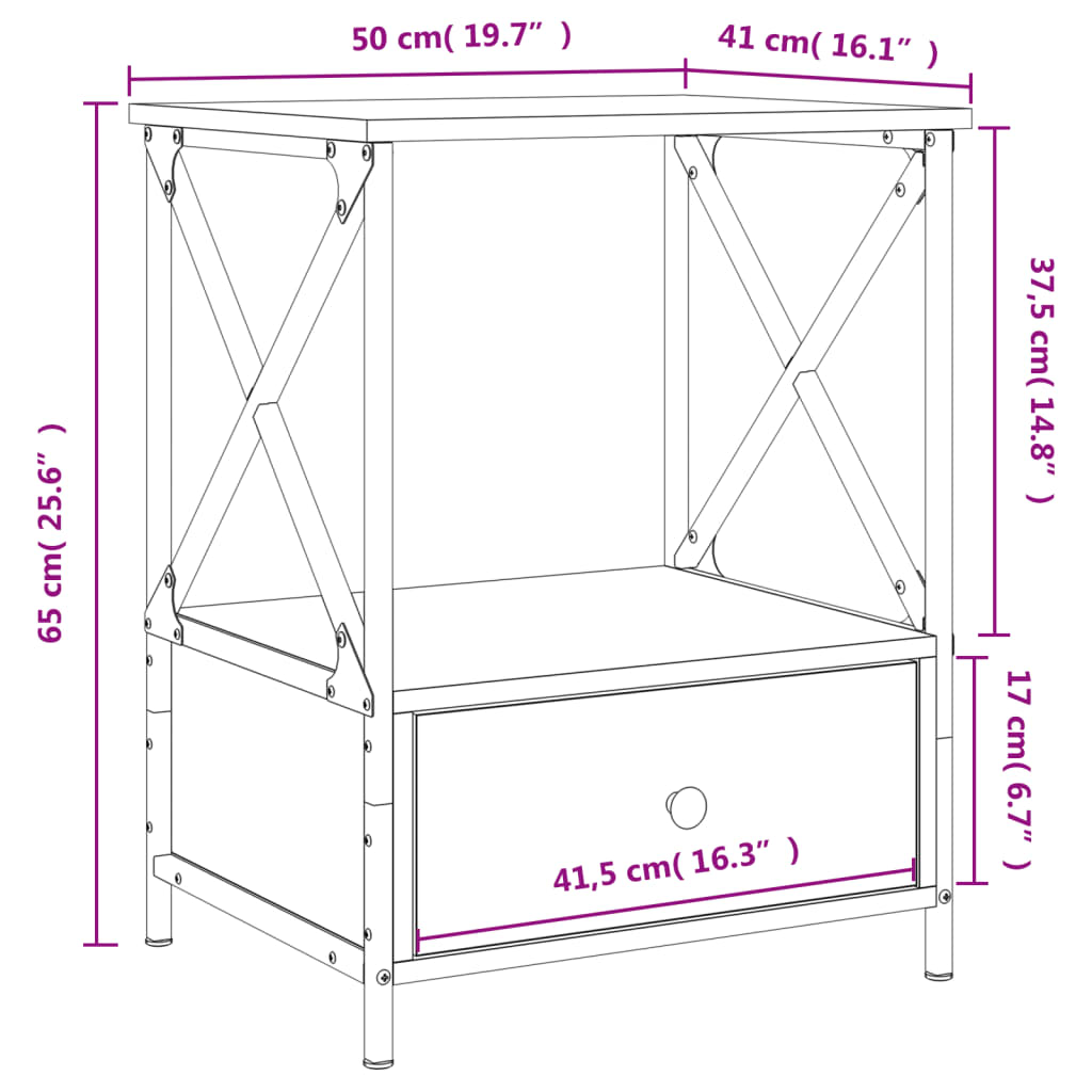 vidaXL Mesa de cabeceira 50x41x65 cm derivados madeira carvalho sonoma