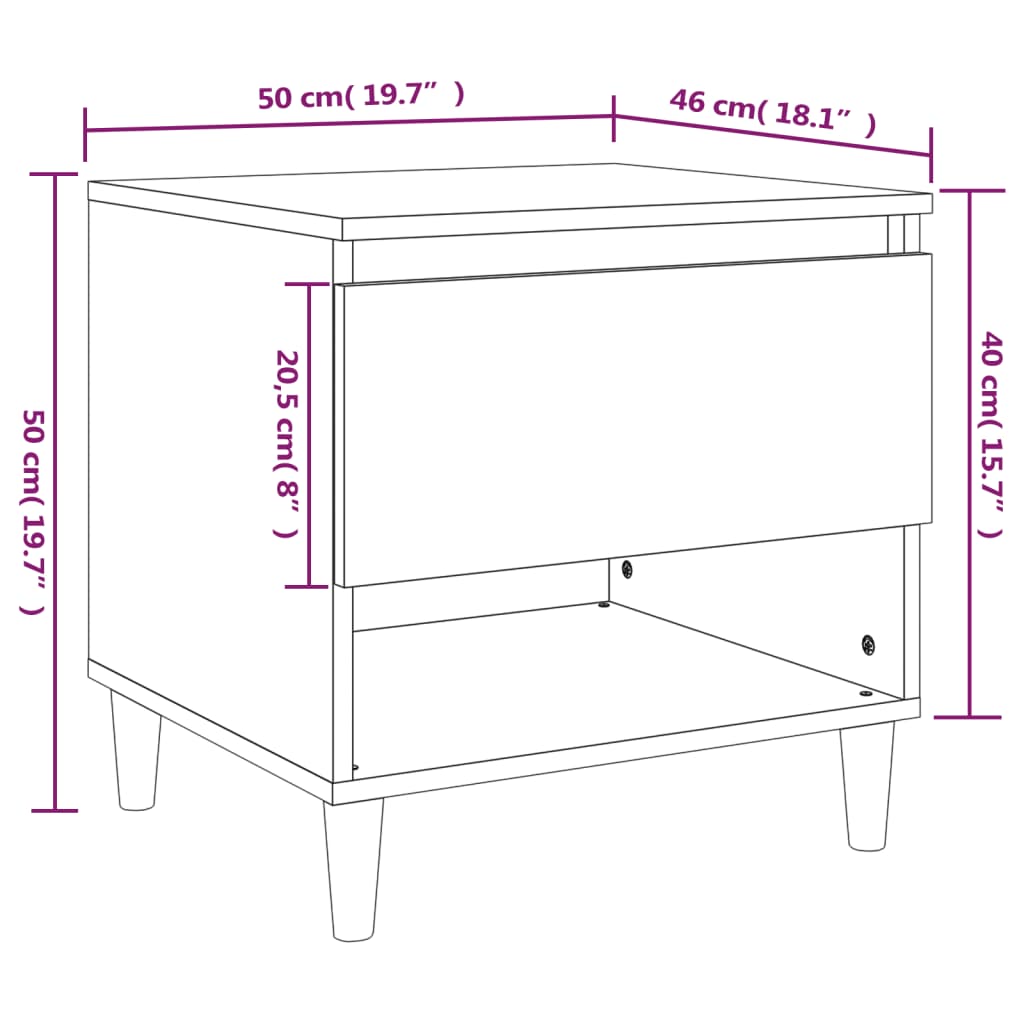 vidaXL Mesas de cabeceira 2pcs 50x46x50cm deriv. madeira cinza cimento