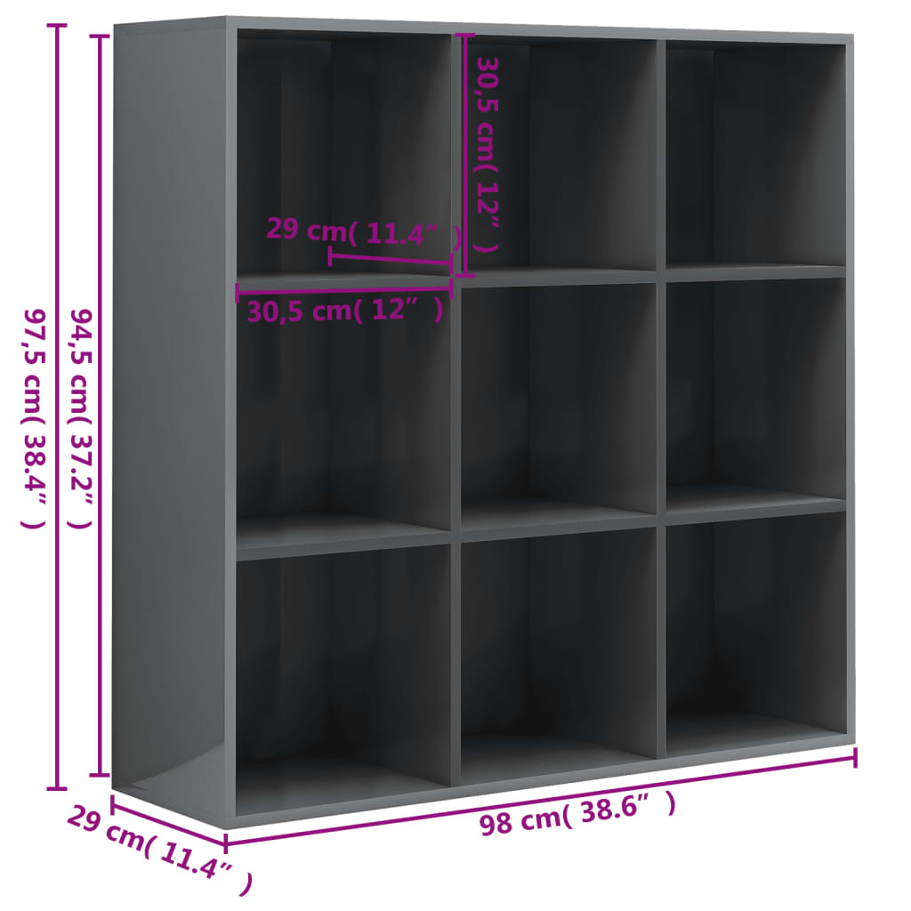 vidaXL Estante 98x29x97,5 cm derivados madeira cinzento brilhante