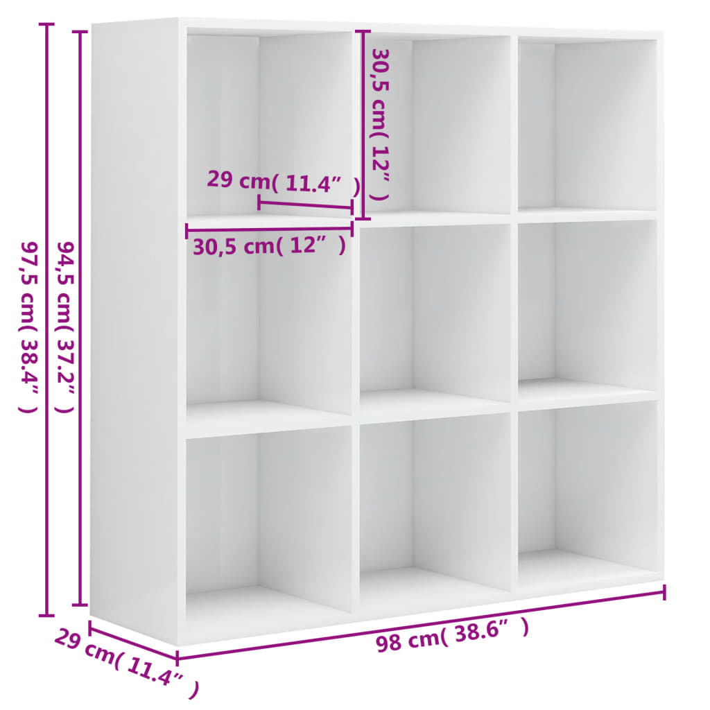 vidaXL Estante 98x29x97,5cm derivados madeira branco brilhante