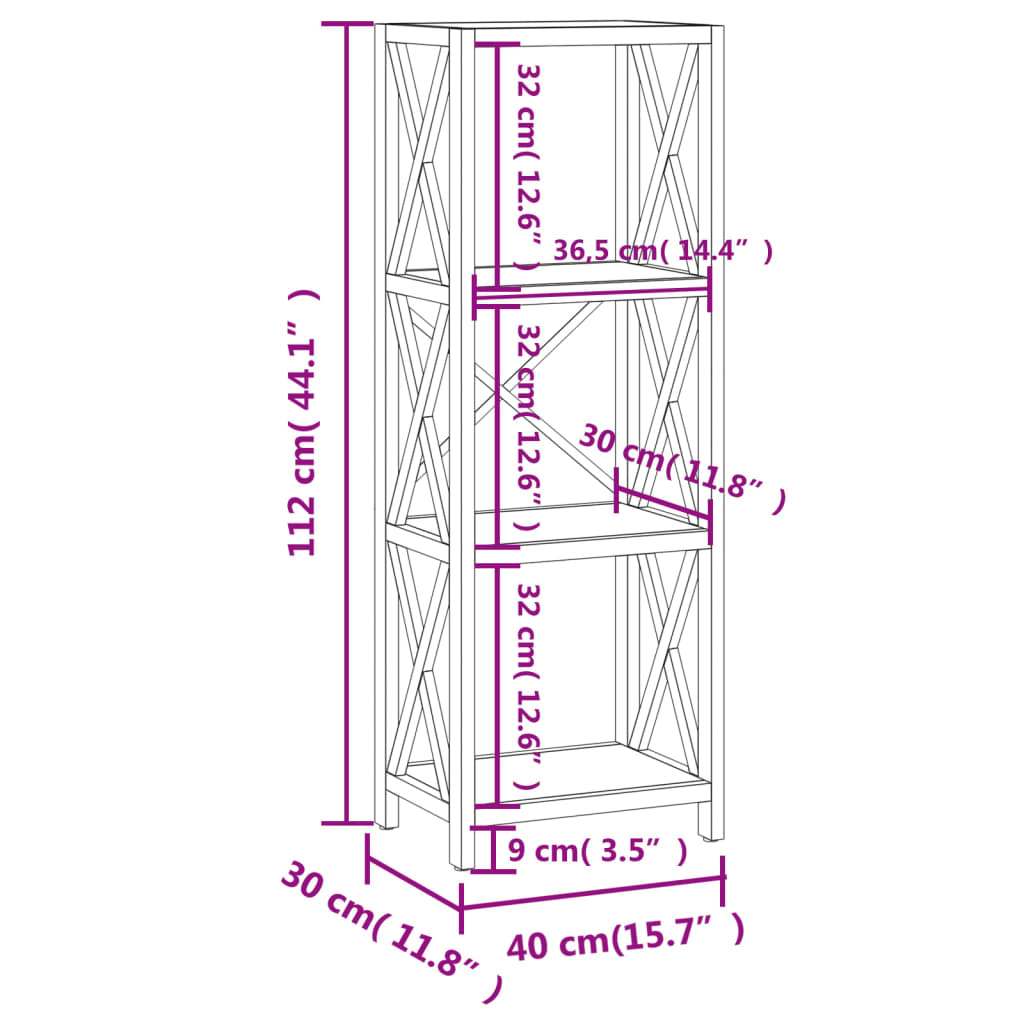 vidaXL Estante com 4 prateleiras 40x30x112 cm madeira carvalho maciça
