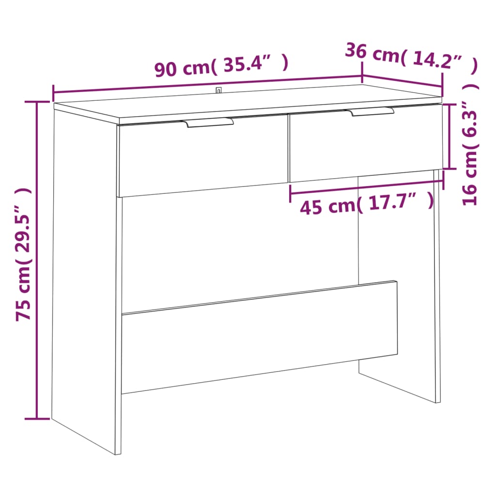 vidaXL Mesa consola 90x36x75 cm derivados de madeira preto