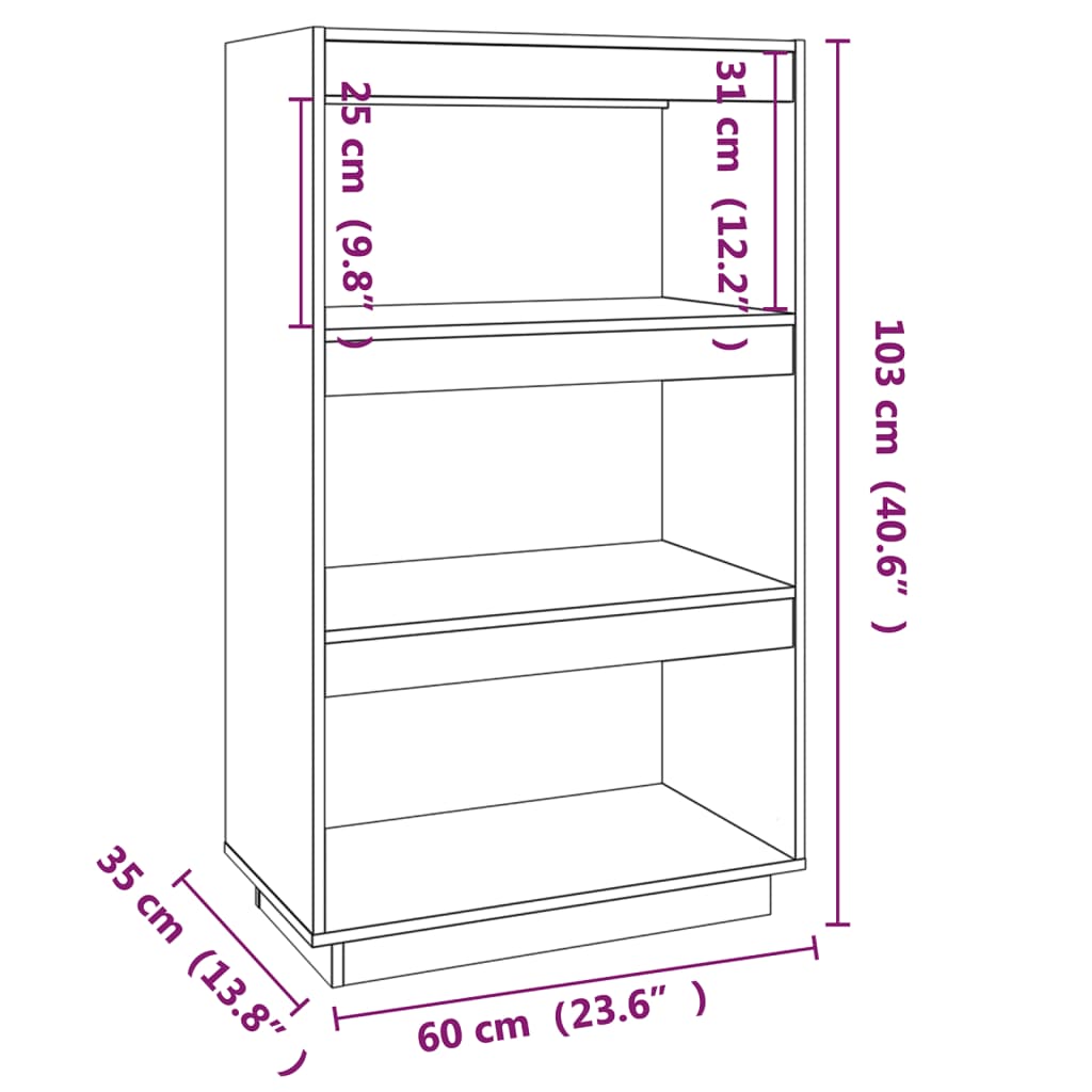 vidaXL Estante/divisória 60x35x103 cm pinho maciço cinzento