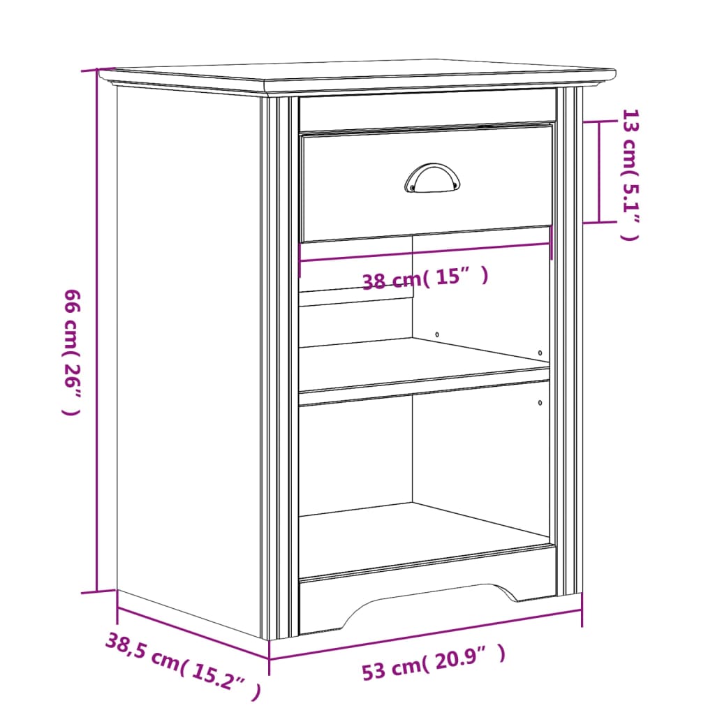 vidaXL Mesa de cabeceira BODO 53x38,5x66 cm pinho maciço cinzento