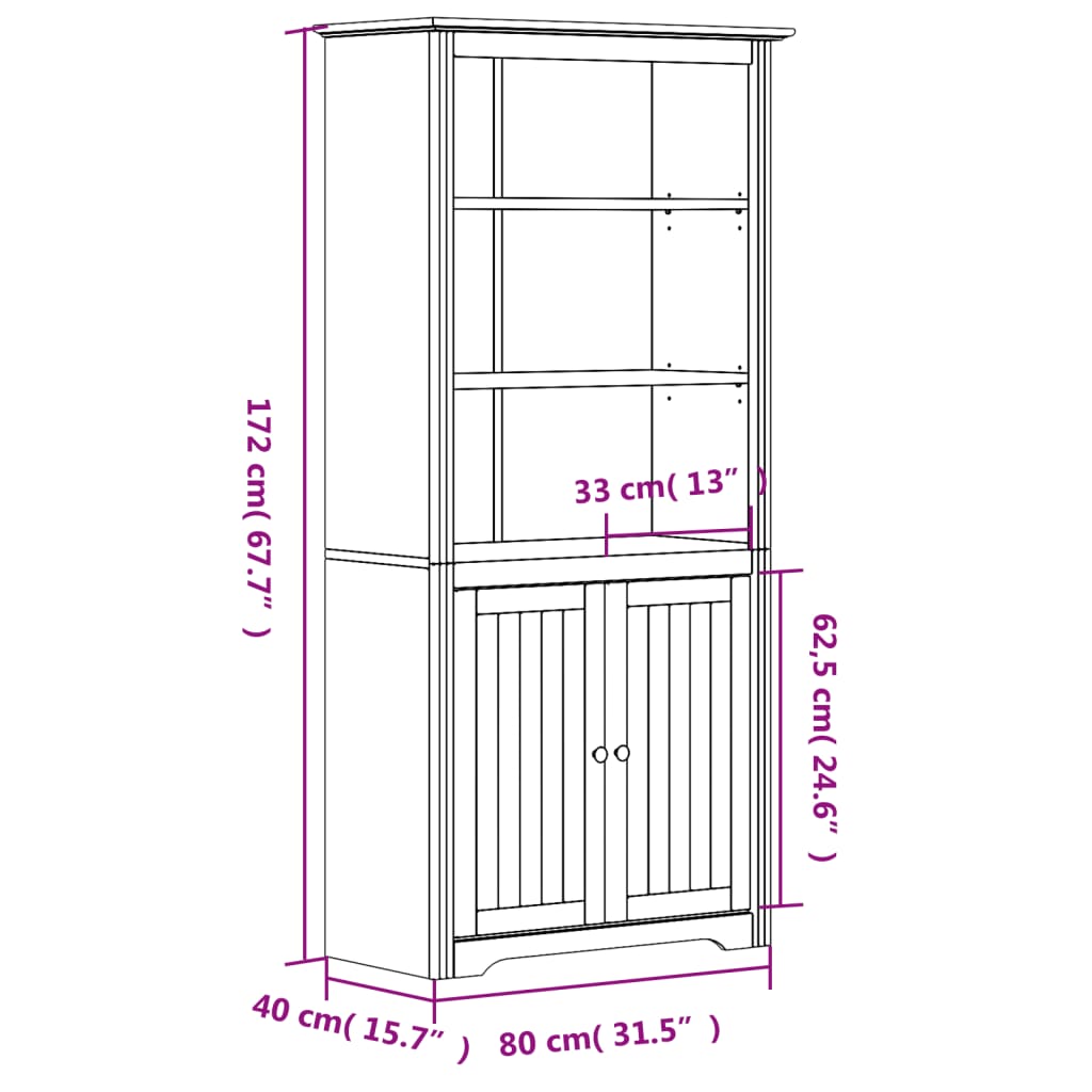 vidaXL Estante BODO 80x40x172 cm madeira pinho maciça branco/castanho