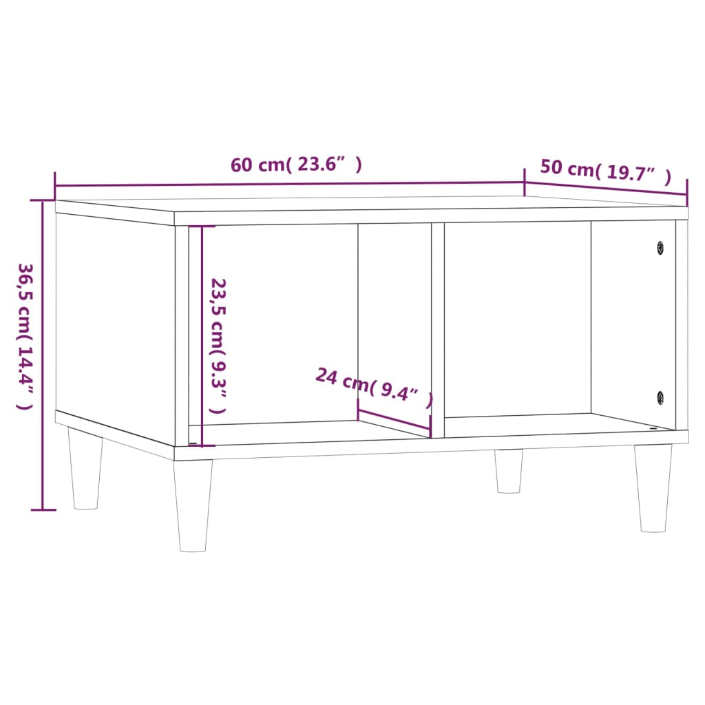 vidaXL Mesa de centro 60x50x36,5 cm derivados de madeira cinza sonoma