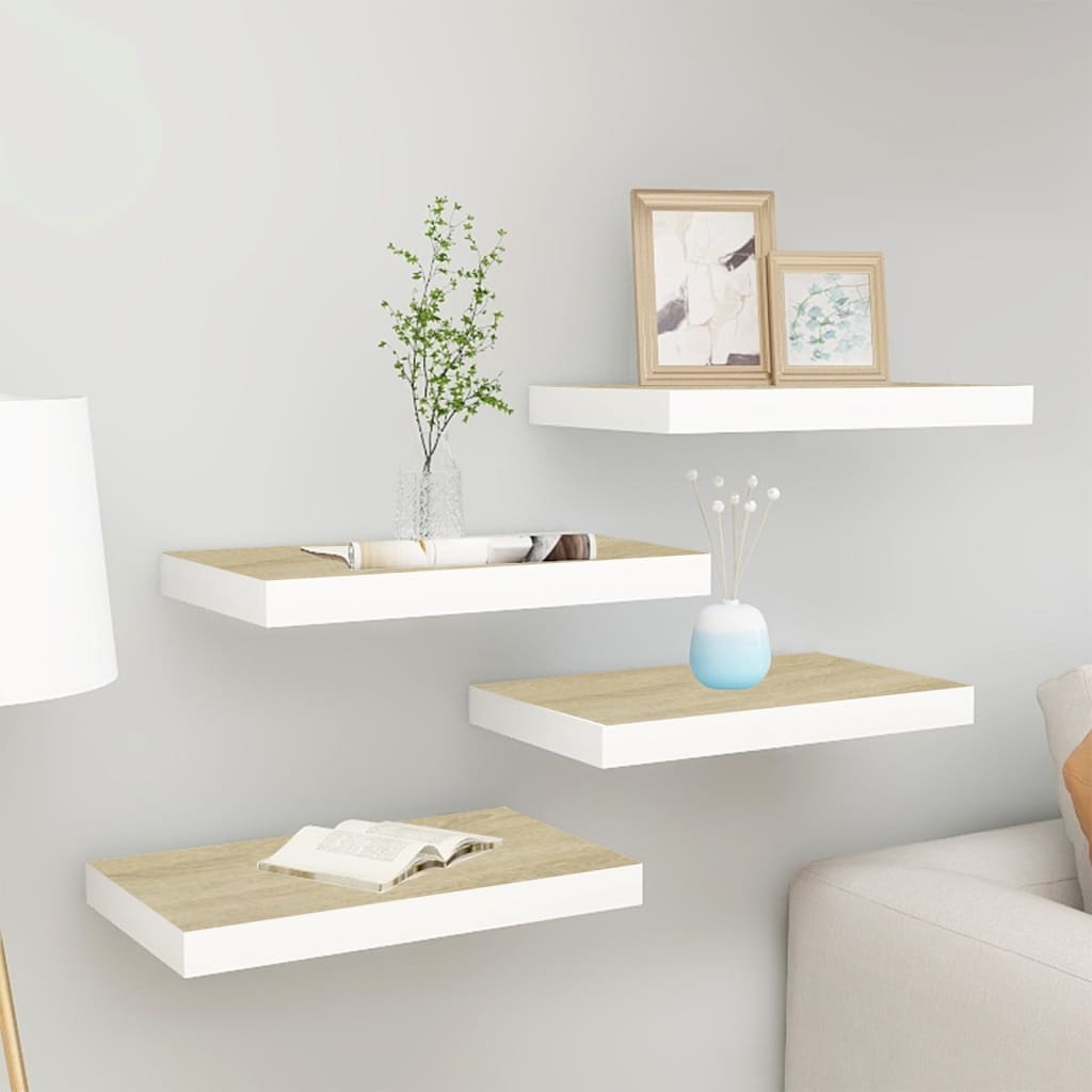 vidaXL Prateleiras de parede 4 pcs 40x23x3,8 cm MDF carvalho e branco