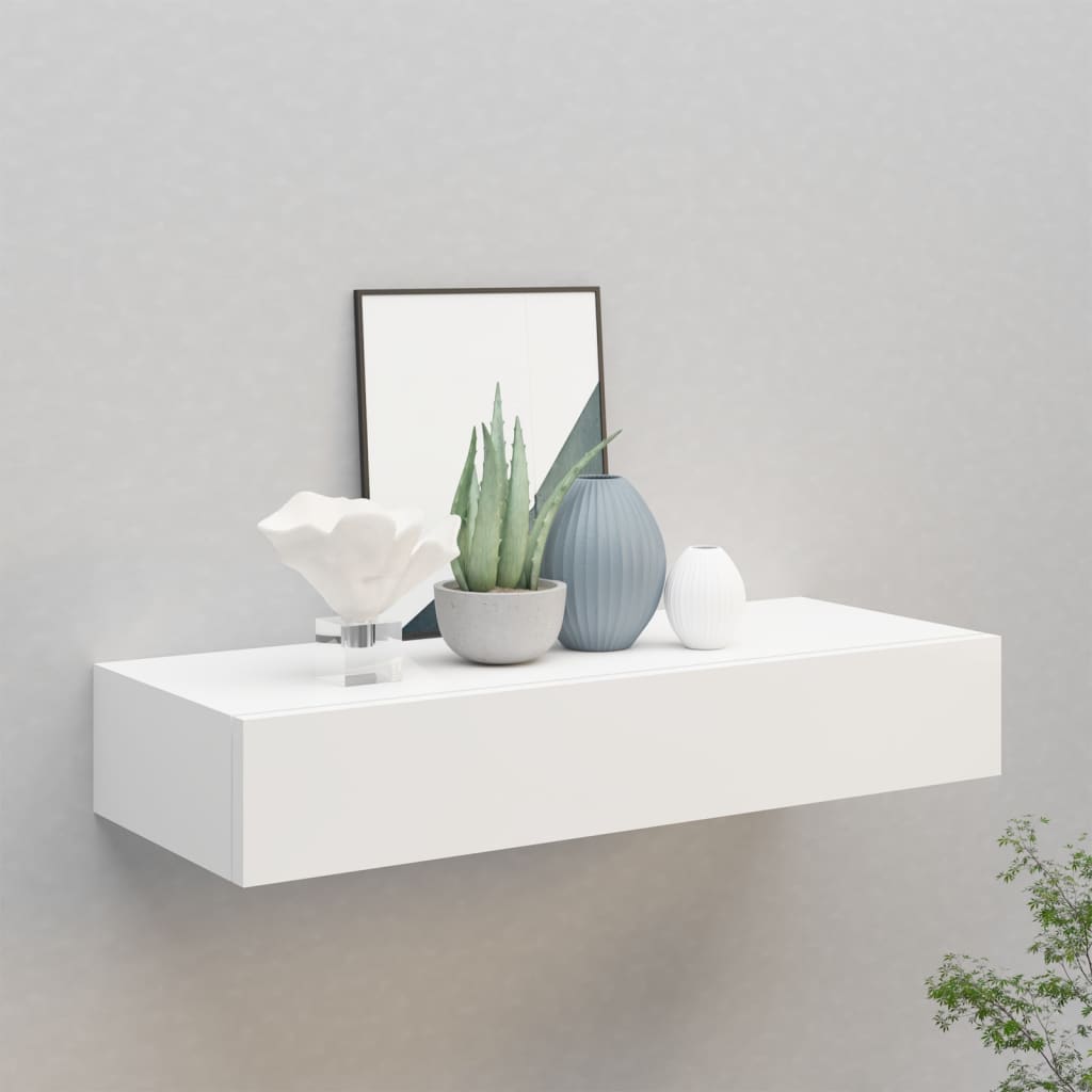 vidaXL Prateleira de parede com gaveta MDF 60x23,5x10 cm branco