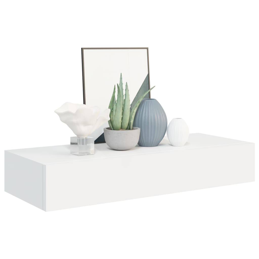 vidaXL Prateleira de parede com gaveta MDF 60x23,5x10 cm branco