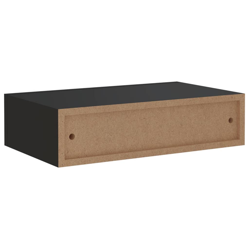 vidaXL Prateleira de parede com gaveta MDF 40x23,5x10 cm preto