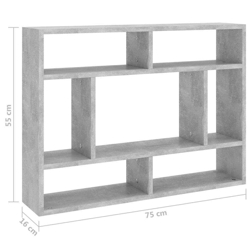 vidaXL Estante de parede 75x16x55 cm contraplacado cinzento cimento