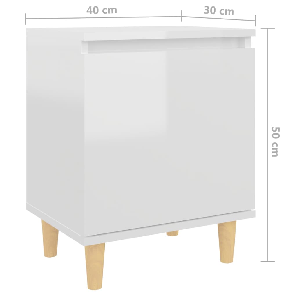 vidaXL Mesa de cabeceira c/ pernas madeira 40x30x50cm branco brilhante