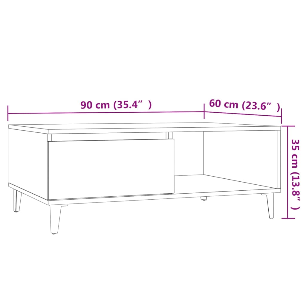 vidaXL Mesa de centro 90x60x35 cm derivados de madeira carvalho sonoma