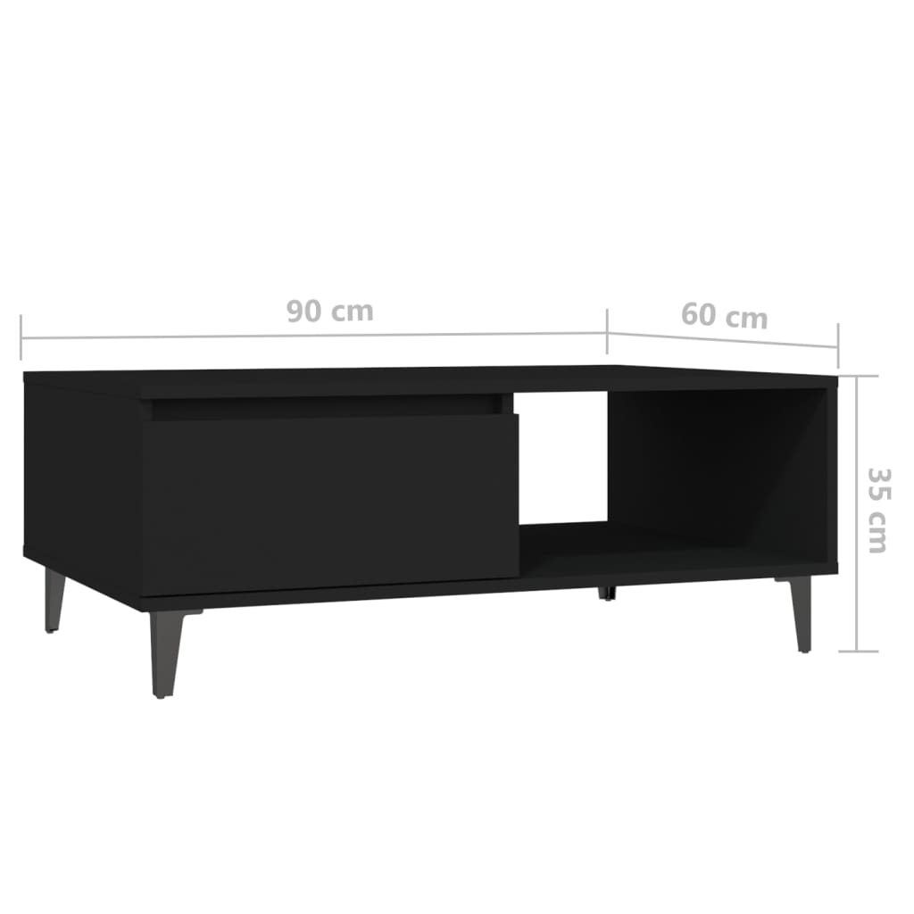 vidaXL Mesa de centro 90x60x35 cm contraplacado preto