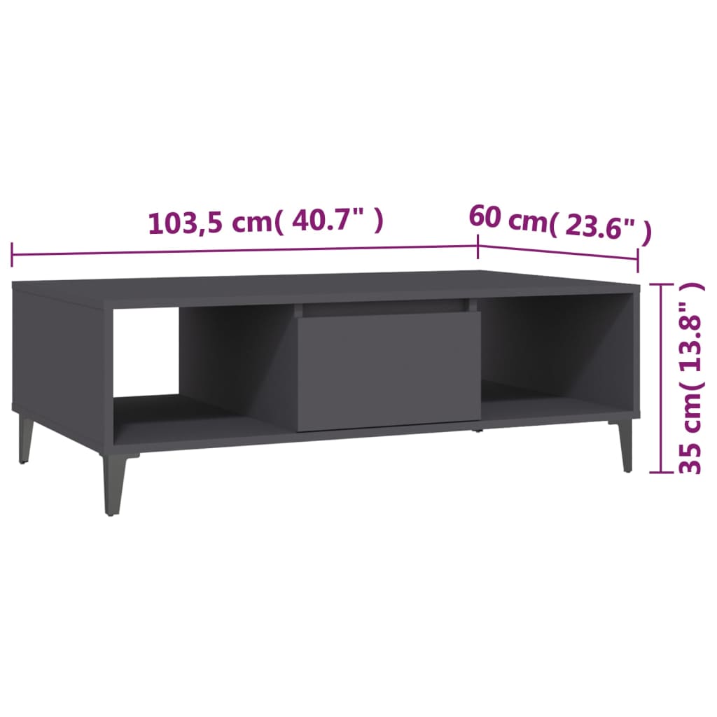 vidaXL Mesa de centro 103,5x60x35 cm derivados de madeira cinza