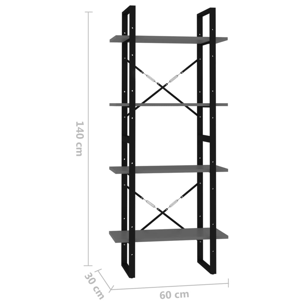 vidaXL Estante com 4 prateleiras 60x30x140 cm contraplacado cinzento