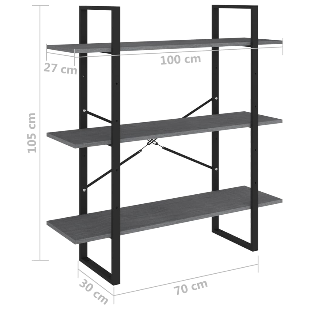 vidaXL Estante com 3 prateleiras 100x30x105 cm pinho maciço cinzento