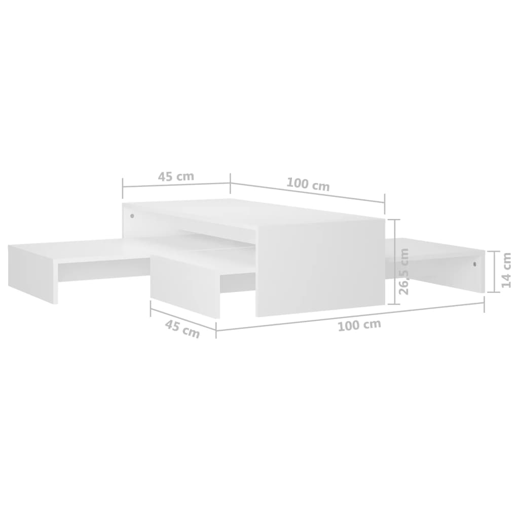 vidaXL Conj. mesas de centro 100x100x26,5 cm cm contraplacado branco