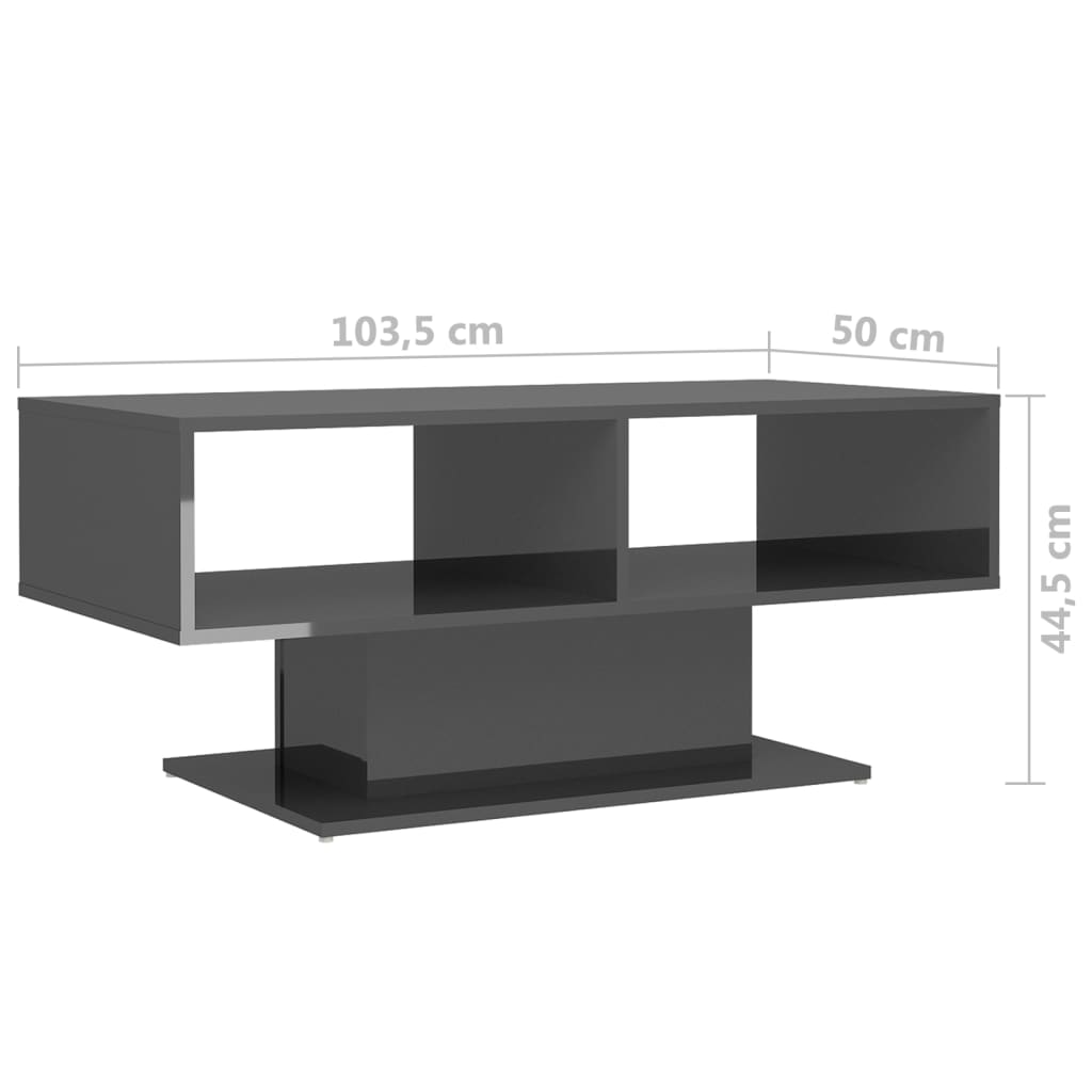 vidaXL Mesa de centro 103,5x50x44,5 cm contraplacado cinza brilhante