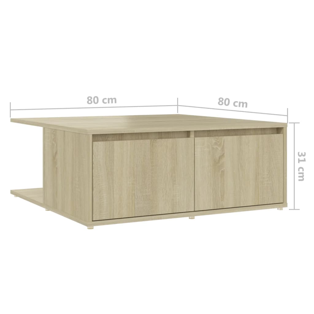 vidaXL Mesa de centro 80x80x31 cm contraplacado carvalho sonoma