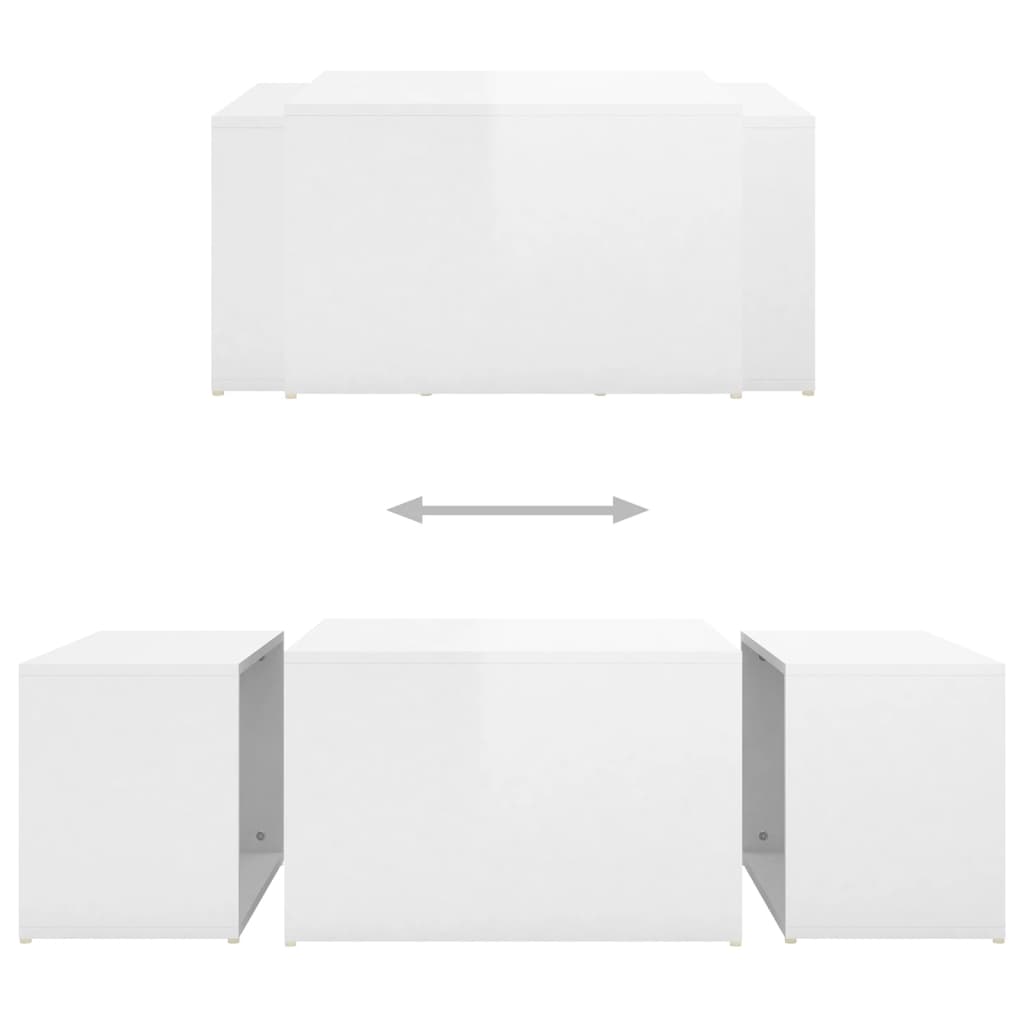 vidaXL 3 pcs conjunto de mesas de centro 60x60x38 cm branco brilhante