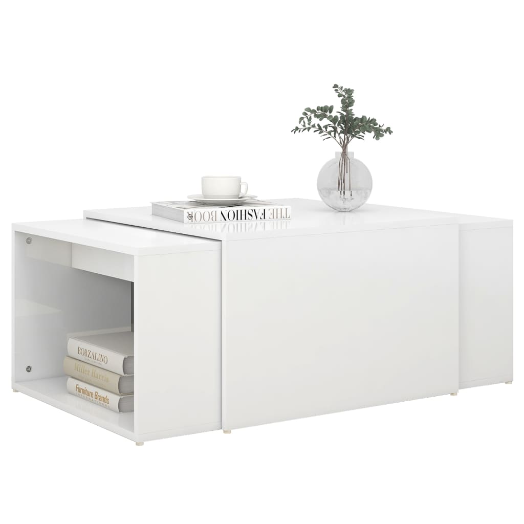 vidaXL 3 pcs conjunto de mesas de centro 60x60x38 cm branco brilhante