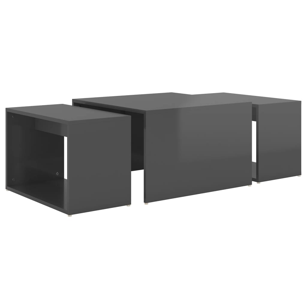 vidaXL 3 pcs conjunto de mesas de centro 60x60x38 cm cinza brilhante