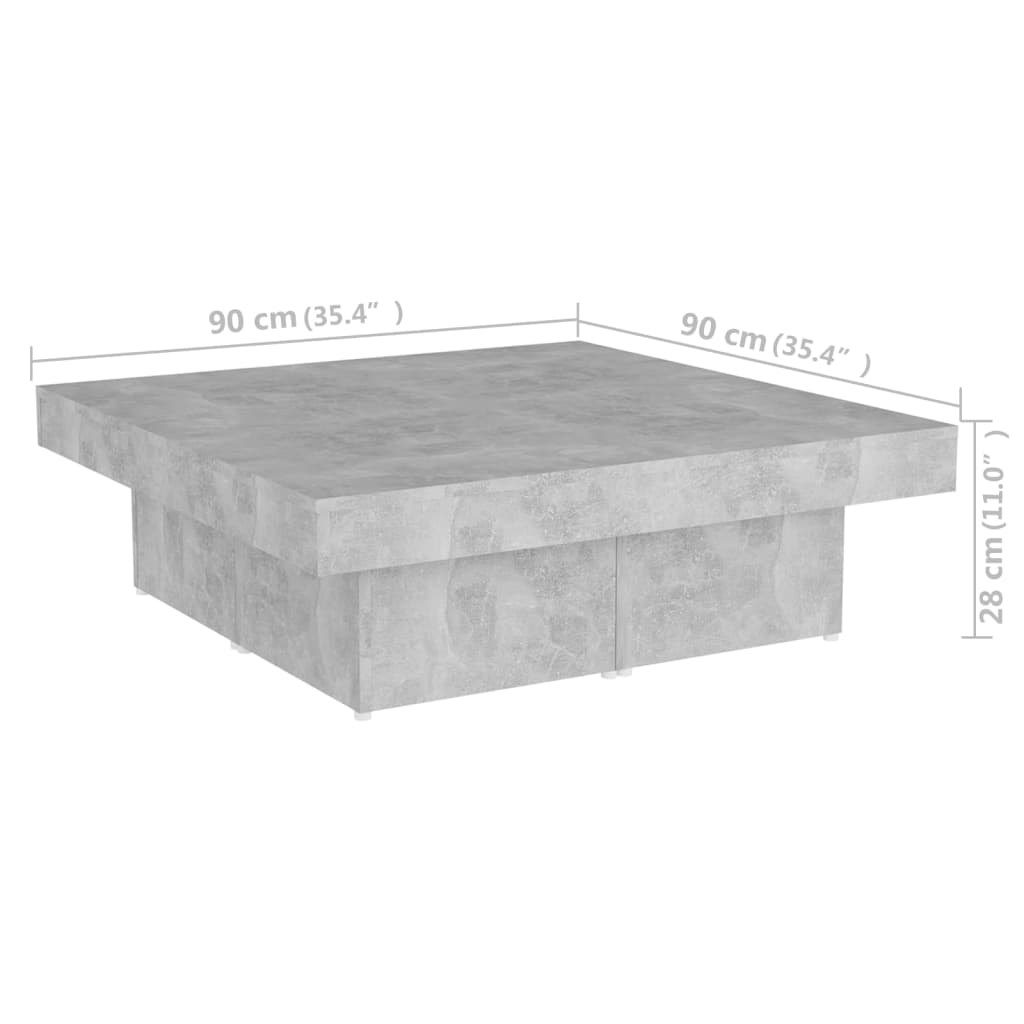 vidaXL Mesa de centro 90x90x28 cm contraplacado cinzento cimento