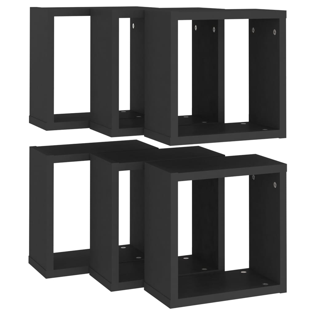 vidaXL Prateleiras de parede em forma de cubo 6 pcs 30x15x30 cm preto