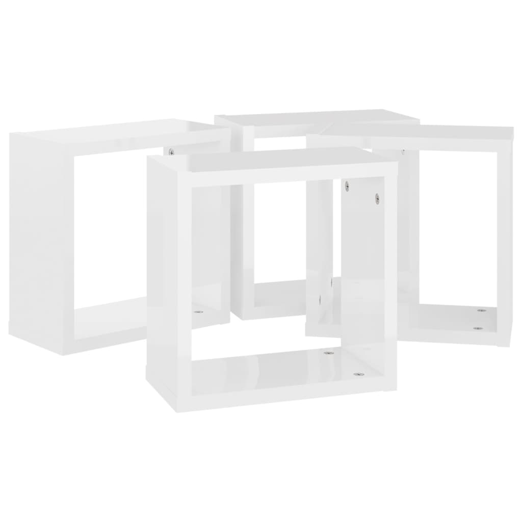 vidaXL Prateleiras parede forma de cubo 4 pcs 30x15x30cm branco brilh.