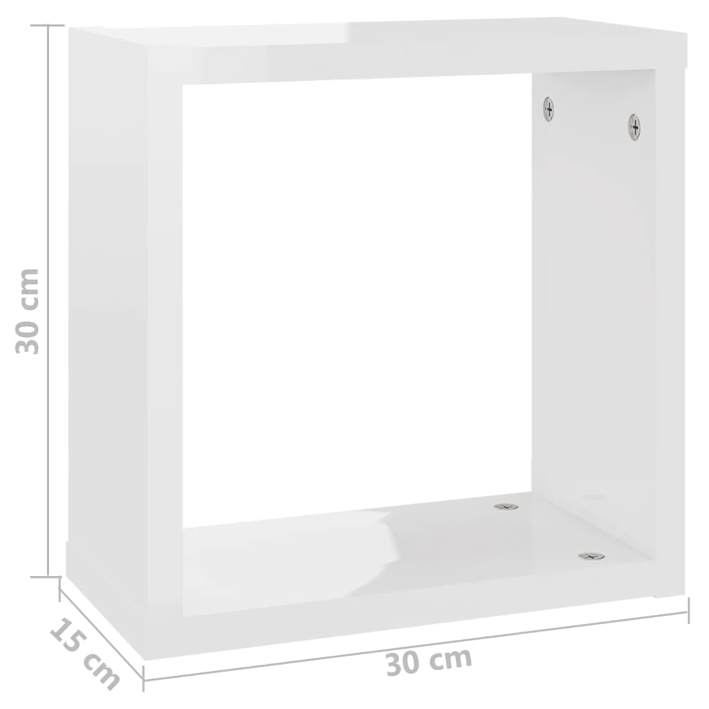 vidaXL Prateleiras parede forma de cubo 4 pcs 30x15x30cm branco brilh.