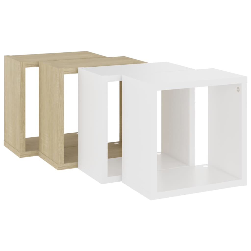 vidaXL Prateleiras parede forma de cubo 4 pcs 26x15x26cm branco/sonoma