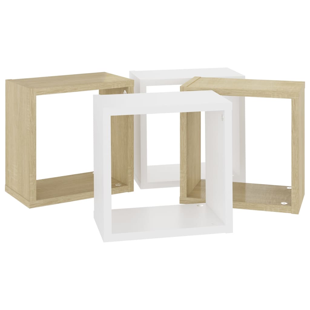 vidaXL Prateleiras parede forma de cubo 4 pcs 26x15x26cm branco/sonoma