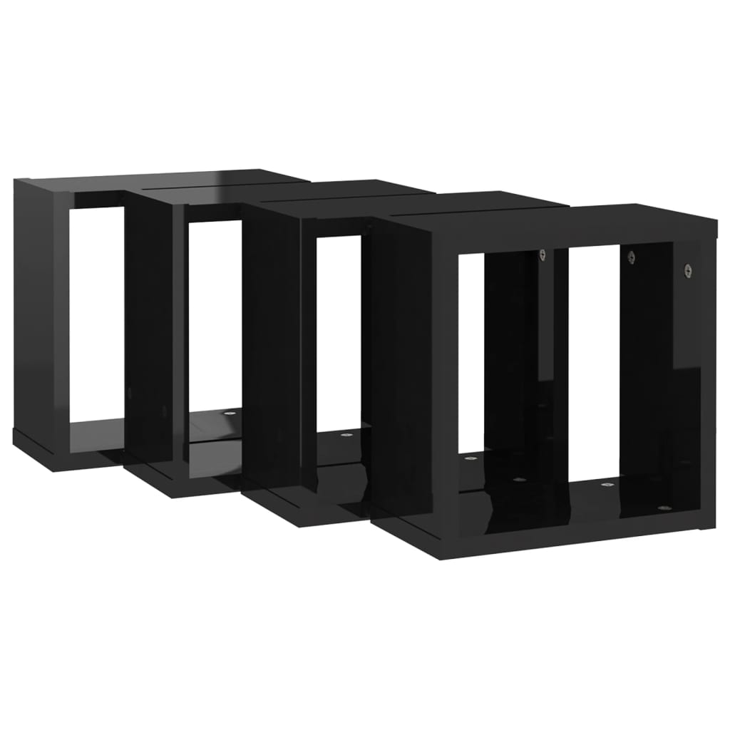 vidaXL Prateleiras parede forma de cubo 4 pcs 30x15x30 cm preto brilh.