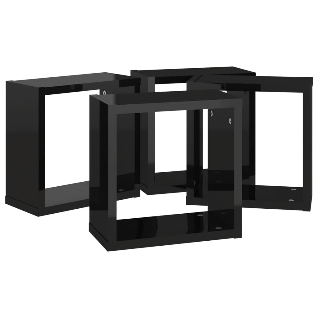 vidaXL Prateleiras parede forma de cubo 4 pcs 30x15x30 cm preto brilh.