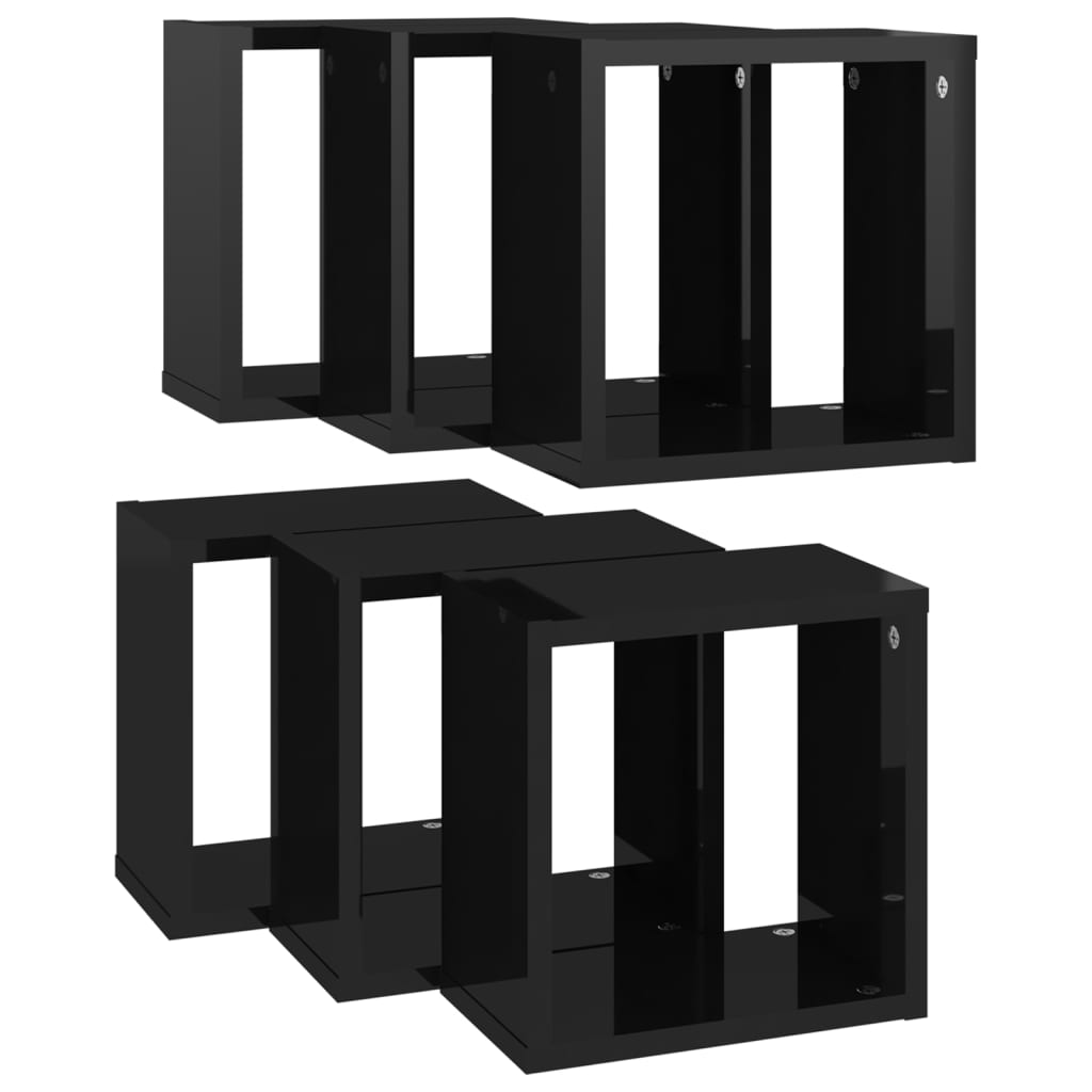 vidaXL Prateleiras parede forma de cubo 6 pcs 26x15x26 cm preto brilh.