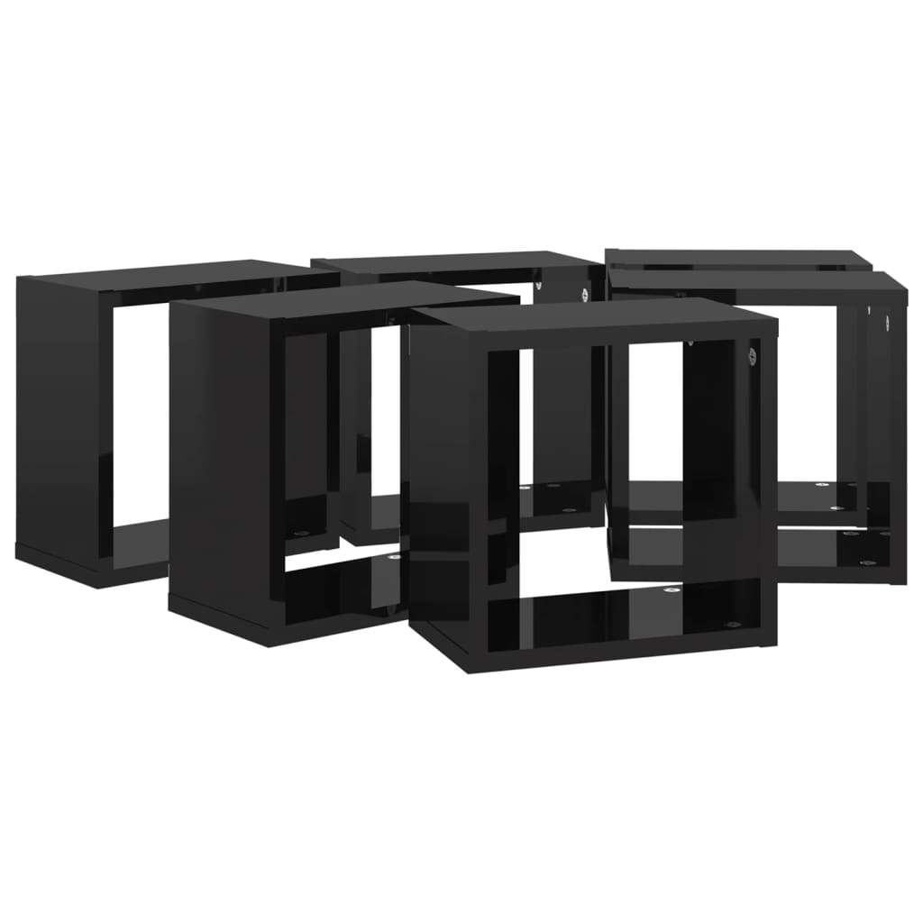 vidaXL Prateleiras parede forma de cubo 6 pcs 26x15x26 cm preto brilh.