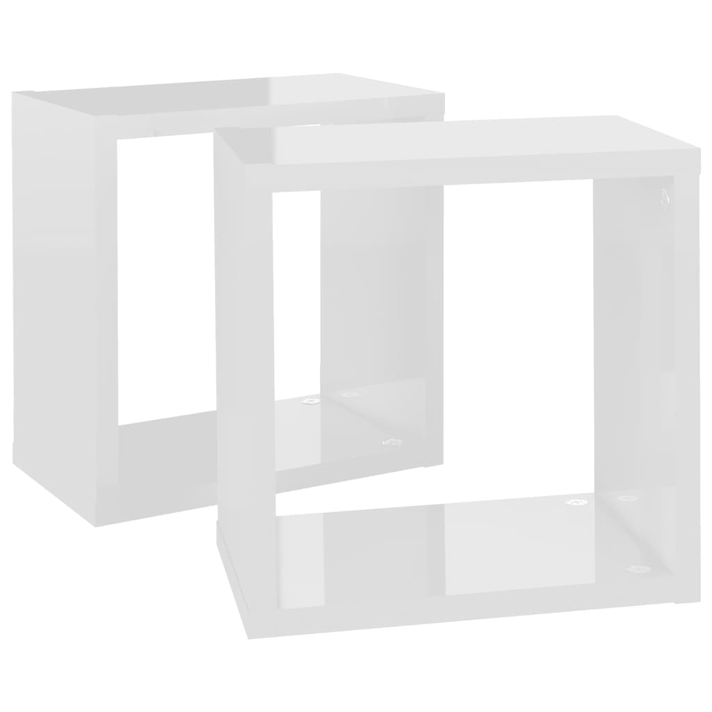 vidaXL Prateleiras parede forma de cubo 2pcs 26x15x26 cm branco brilh.