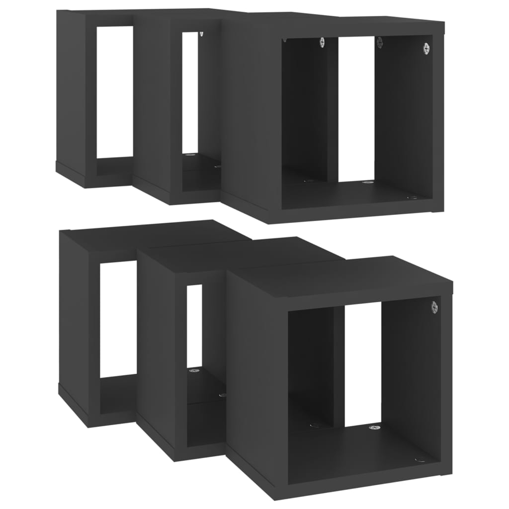 vidaXL Prateleiras de parede em forma de cubo 6pcs 22x15x22cm cinzento