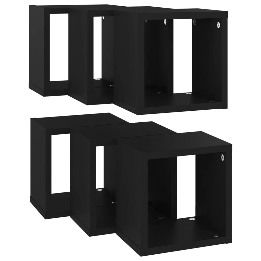 vidaXL Prateleiras de parede em forma de cubo 6 pcs 22x15x22 cm preto