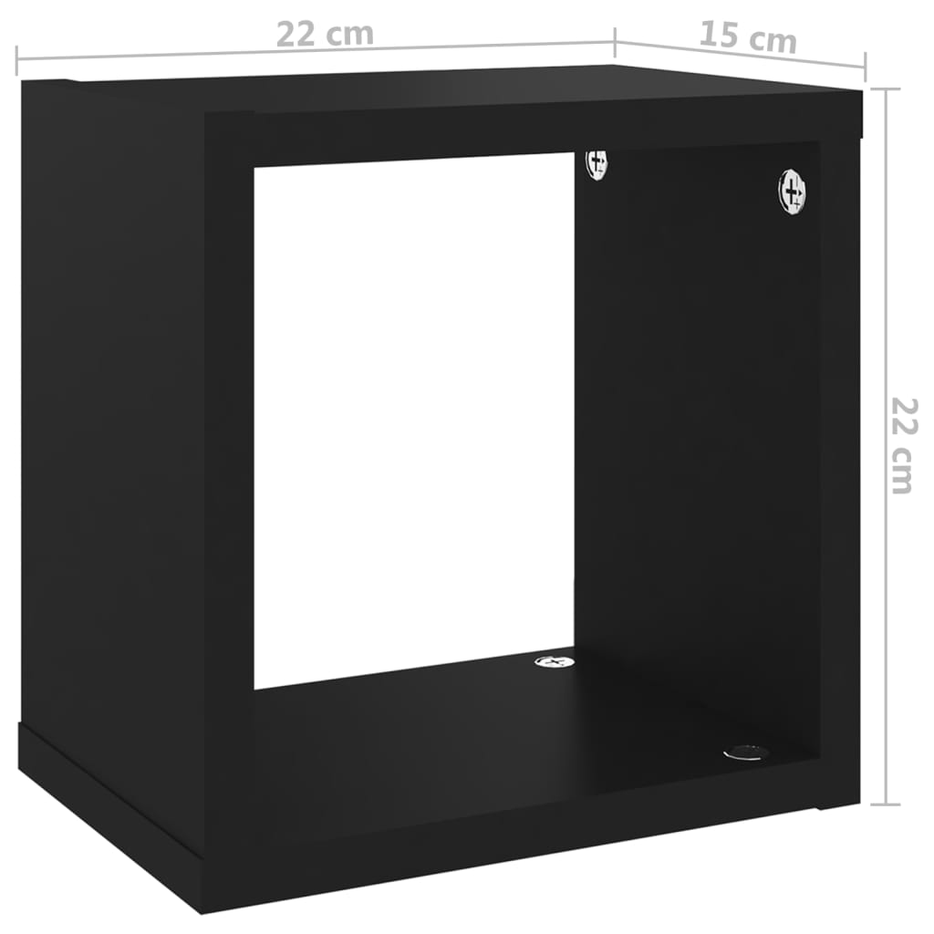 vidaXL Prateleiras de parede em forma de cubo 6 pcs 22x15x22 cm preto